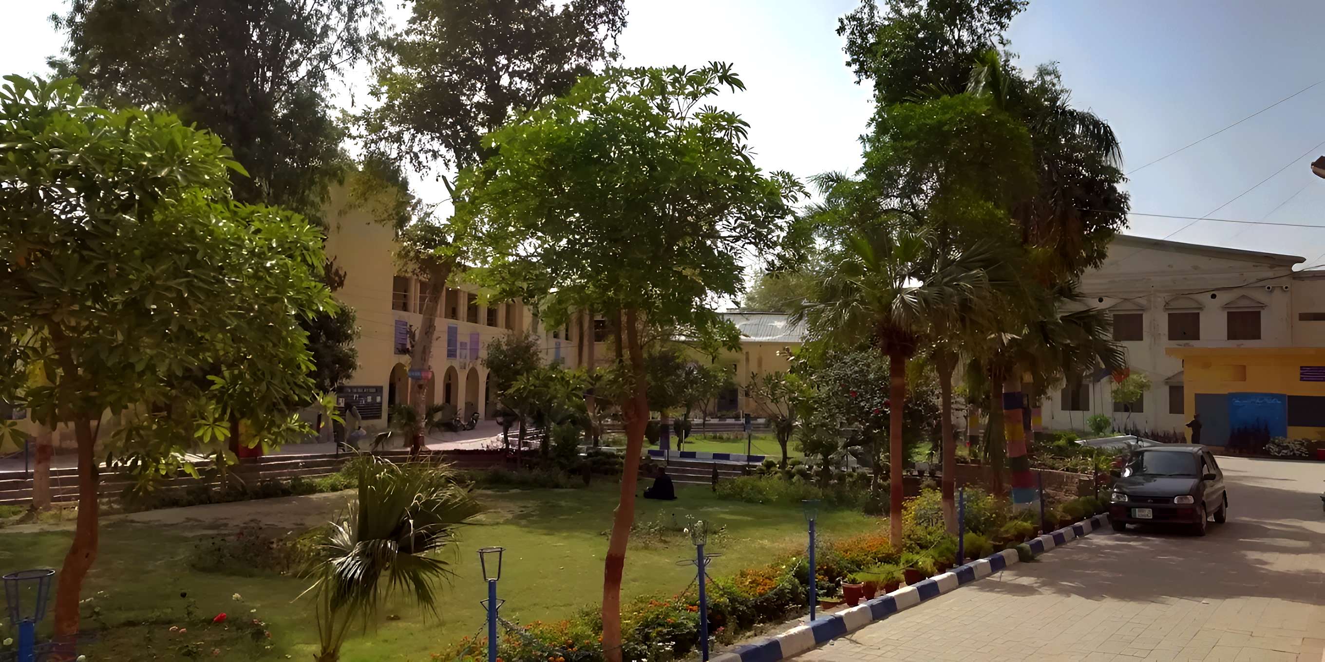 School courtyard with landscaped gardens